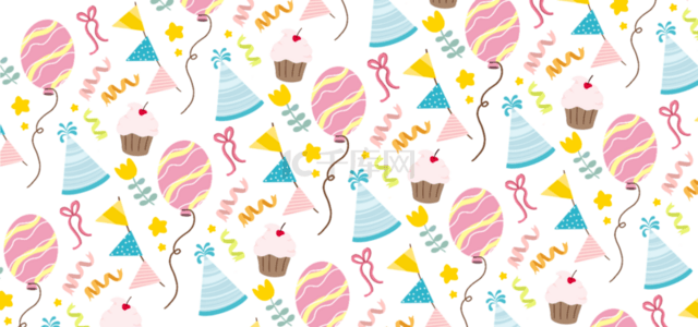 生日蛋糕蝴蝶结花朵彩旗气球