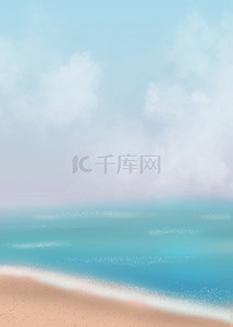 天空海洋沙滩背景图片_模糊云朵天空水彩海洋沙滩背景