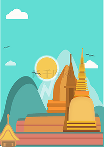 寺庙背景背景图片_印度旅游业卡通寺庙背景