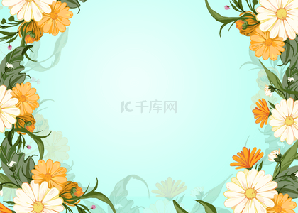 小清新花框背景图片_黄白色花朵水彩花卉背景插画