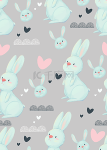 兔子平铺背景图片_抽象卡通动物兔子平铺背景