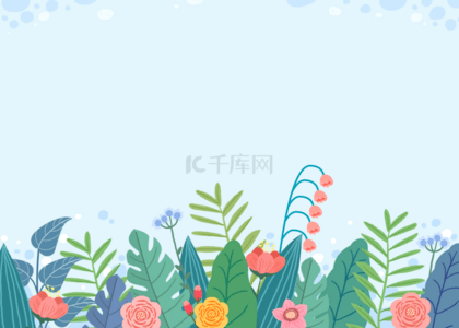 蓝色小清新花卉背景图片_蓝色春天盛开的花卉