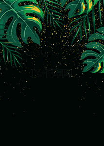 金色热带植物背景图片_墨绿色热带植物金闪背景