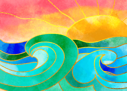 剪纸海浪背景图片_抽象剪纸海浪印象大海阳光壁纸背景