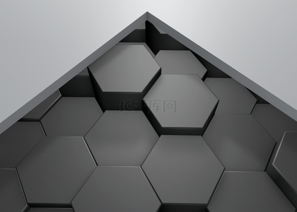 黑色立体3d六边形几何层次背景