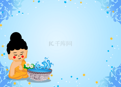 泰国泼水节背景图片_玩水的僧人泰国泼水节元素