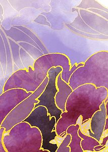 金色描边描边背景图片_抽象紫色花瓣复古金色描边花卉豪华背景