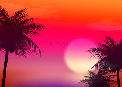 图像背景背景图片_天空树木夕阳夏季抽象剪影