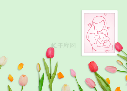 母亲节相框花卉绿色背景