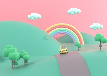 动漫图像背景图片_彩虹与山脉柔和的背景3d渲染