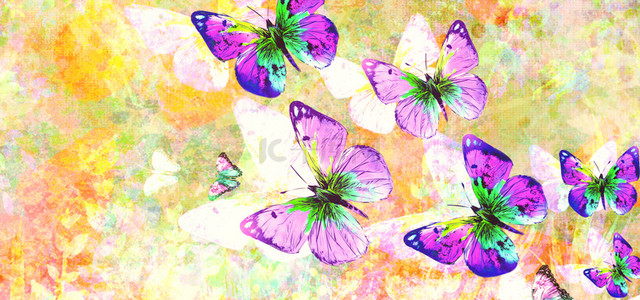 紫色蝴蝶黄色肌理华丽壁纸