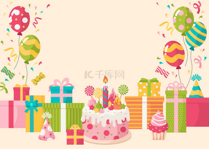 卡通生日快乐蛋糕背景图片_可爱卡通多彩生日礼物盒背景