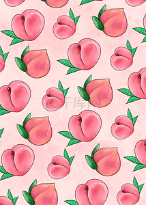 粉色新鲜水蜜桃水果平铺背景
