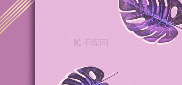 撞色块状背景图片_紫色创意棕榈叶拼接背景