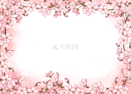 水彩电脑壁纸背景图片_粉色樱花盛开水彩背景