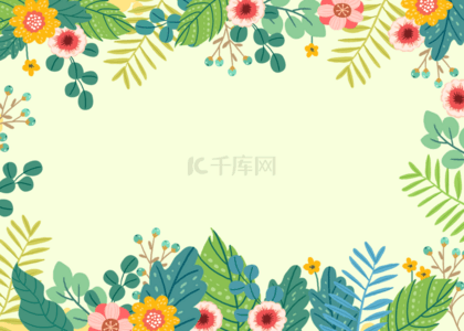 清新小叶子背景背景图片_春天盛开花卉植物