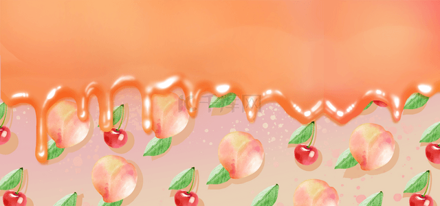 粉色樱桃背景背景图片_桃汁流动水彩水果背景