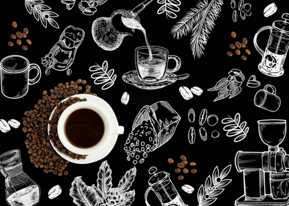 线稿精致咖啡豆