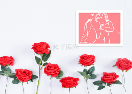 剪影相框背景图片_母亲节相框玫瑰花花卉背景