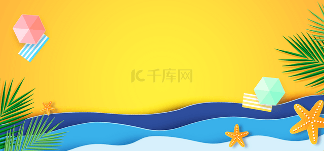 海边游泳背景图片_海滩凉棚夏季剪纸贴画