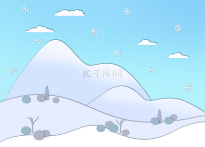 白雪风景背景图片_蓝色天空雪山风景剪纸背景