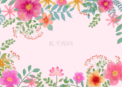 平铺花卉背景图片_粉色碎花母亲节水彩花卉平铺背景