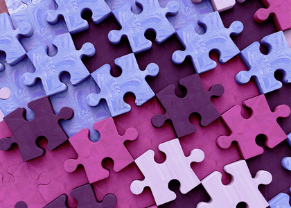 世界自闭症日免费背景图片_3d立体木质纹理拼图紫色背景