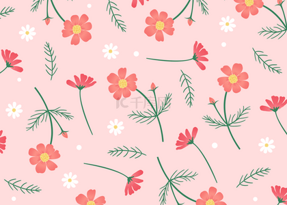 波斯菊背景图片_粉色夏季可爱小花无缝隙背景