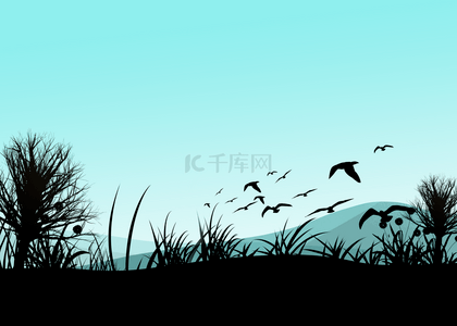 蓝天森林背景图片_青山世界候鸟日剪影背景