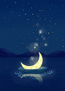 船中月亮梦幻夜空壁纸背景
