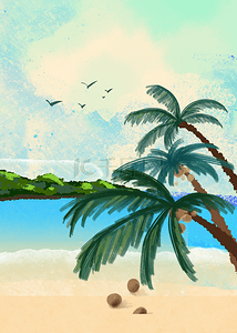 海边沙滩椰子树背景