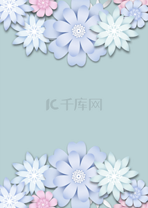 浅蓝色质感剪纸风格花卉背景