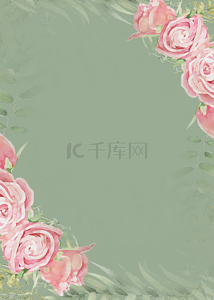 绿色花卉浪漫背景图片_绿色精致浪漫灰粉色花卉背景