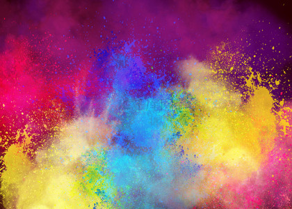洒红节节日彩色泼洒水彩颜料烟雾背景