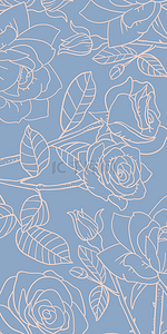 蓝色玫瑰莫兰迪植物线稿手机壁纸