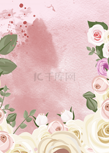 边框笔刷背景图片_浪漫粉红色笔刷晕染花卉边框背景