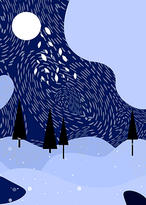 天空森林背景背景图片_雪地松树月亮天空森林背景