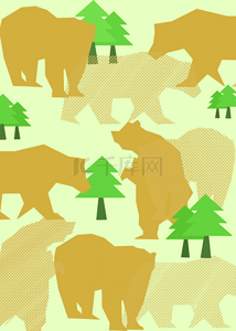 熊狗熊森林松树抽象几何动物背景
