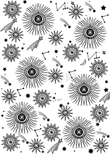 黑白宇宙线条太阳花纹背景