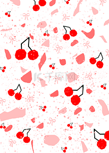 几何抽象水果平铺背景樱桃
