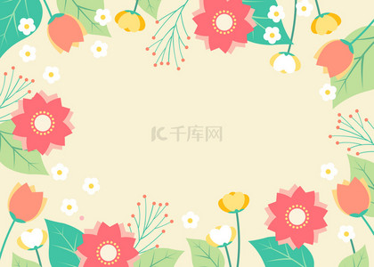 春天桌面背景背景图片_红橙白绿色春天花卉背景