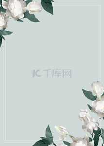 水彩花卉边框背景图片_灰蓝色水彩花卉边框背景