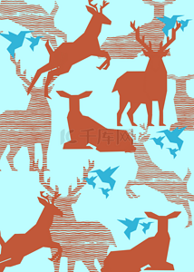 澳洲牛小排背景图片_鹿小鸟森林抽象几何动物背景