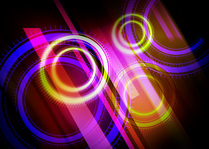 黄科技背景图片_黄紫色双层光圈科技几何光效背景