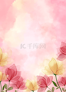 水彩荷花从背景图片_粉色质感水彩晕染花卉背景