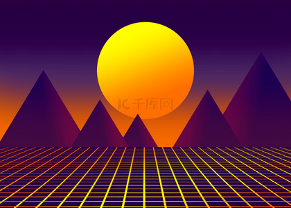 橙色日落抽象未来3d背景