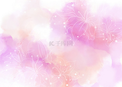 水彩花卉可爱背景图片_粉紫色婚礼水彩花卉背景