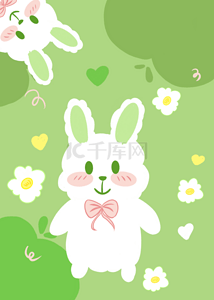 可爱蝴蝶结背景图片_可爱绿色耳朵兔子背景