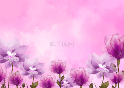 紫红色花卉背景图片_紫红色水彩晕染花卉背景