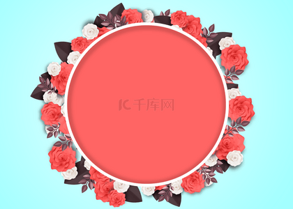 立体花卉背景背景图片_红色圆形母亲节花卉装饰